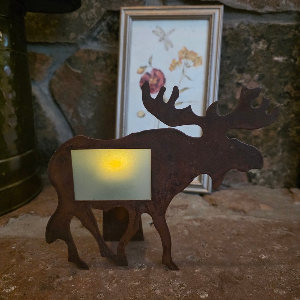 Rustic Metal Moose Candle Holder Frosted Glass Lodge Cabin Western Silhouette